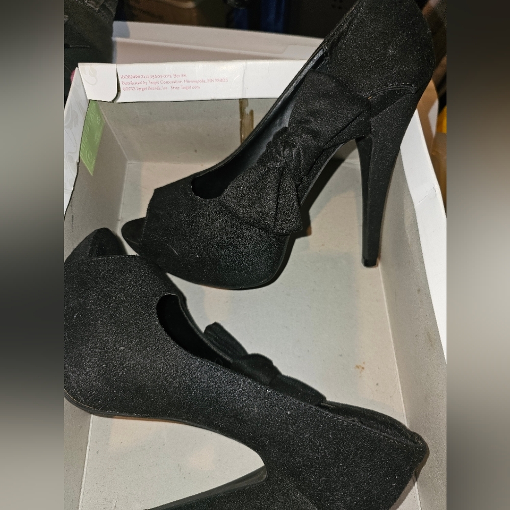 New womens xhileration Elegant Black Peep-Toe Heels Size 6.5 6 1/2